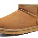 bebealy Genuine Suede Mini Boots for Women Winter Fuzzy Snow Boots Short Ankle Boot with Fur Lined Size 10.5