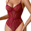 Avidlove Women Lingerie Bodysuit Lace Teddy Snap Crotch One Piece Underwire Babydoll (X-Large, Wine Red)