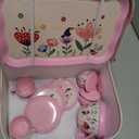 Floral Tea Party Set for Little Girls Ages 3-6, 15-Piece Pretend Play Kitchen Toys with Teapot, Cups, Plates & Storage Case, Princess Gift Set (Pink)