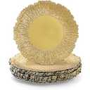 Coloch Set of 12 Plastic Charger Plates, 13" Reusable Reef Serving Chargers for Dinner Plate Round Shiny Decorative Charger Plate for Wedding, Catering, Parties, Restaurant, Home Dinner Use (Gold)