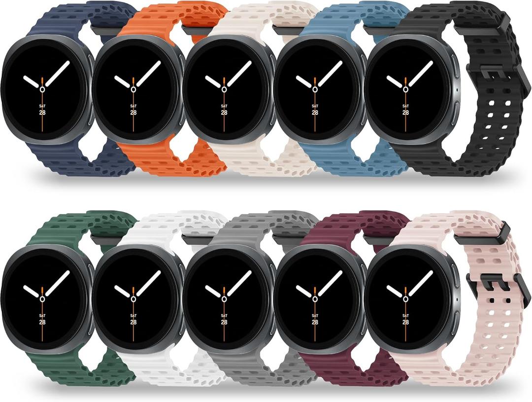 10 Pack Band Compatible with Samsung Galaxy Watch 8 44mm 40mm/Galaxy Watch 8 Classic 46mm/Galaxy Watch Ultra 47mm Band for Men Women, No Gap Soft Silicone Sport Ocean Replacement Strap