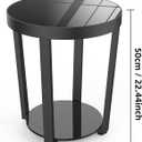 Round End Table, Tempered Glass End Table with Metal Frame, Small Coffee Table, Black Sofa Side Table for Living Room, Balcony, Bedroom, 19.7 in X 19.7 in X 22.4 in