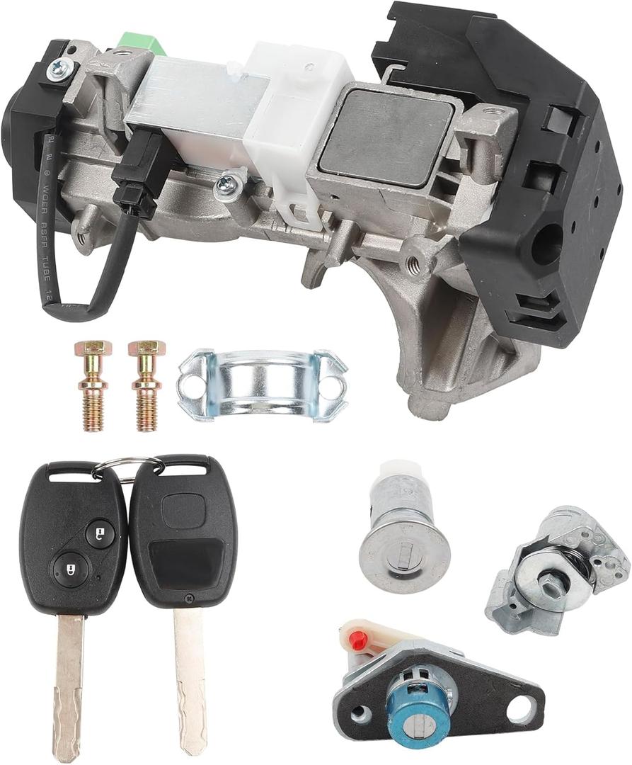 Dasbecan Ignition Switch Lock Cylinder Assembly Compatible with Honda Accord CRV FIT Odyssey Civic 2006-2011 06350-SAA-G30 35100-SDA-A71, Chip ID46 Immobilizer Keys