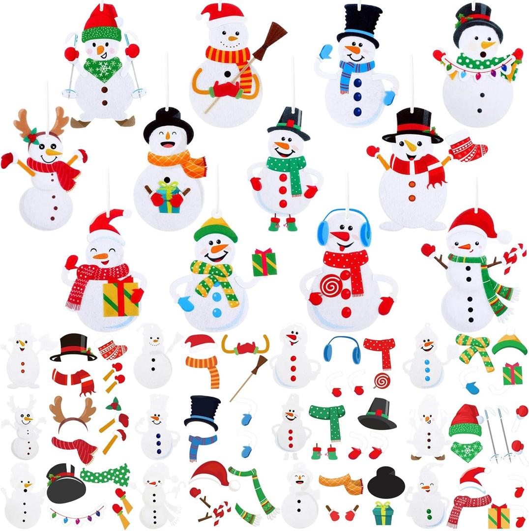 FuWeave 24 Sets Winter Snowman Craft Bulk DIY Christmas Snowmen Craft Kits Felt Snowman Kits Winter Decorations with Christmas Stocking Candy Stickers for Xmas Home Indoor Party
