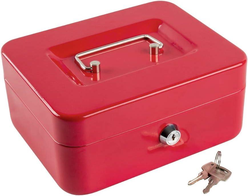 Kyodoled Medium Cash Box with Money Tray,Small Safe Lock Box with Key,Cash Drawer,7.87"x 6.30"x 3.54" Red Medium