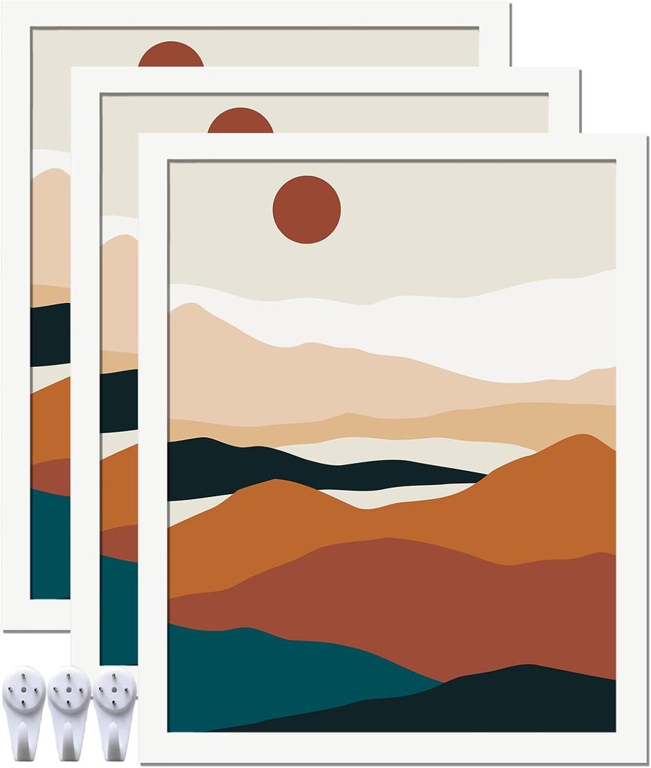 White 16x20 Picture Frame Set of 3, High Transparent Frame for 16 By 20 Photo Collage Canvas Poster Size Wall Mount and Tabletop Horizontally Vertically (White, 16 x 20 inches)