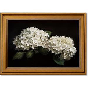 Vintage Gold Framed Moody Hydrangea Canvas Wall Art, Dark Flowers Painting Picture Wall Decor, White Still Hydrangea Poster Print Artwork for Bathroom Bedroom Living Room Home Decoration 12x16in