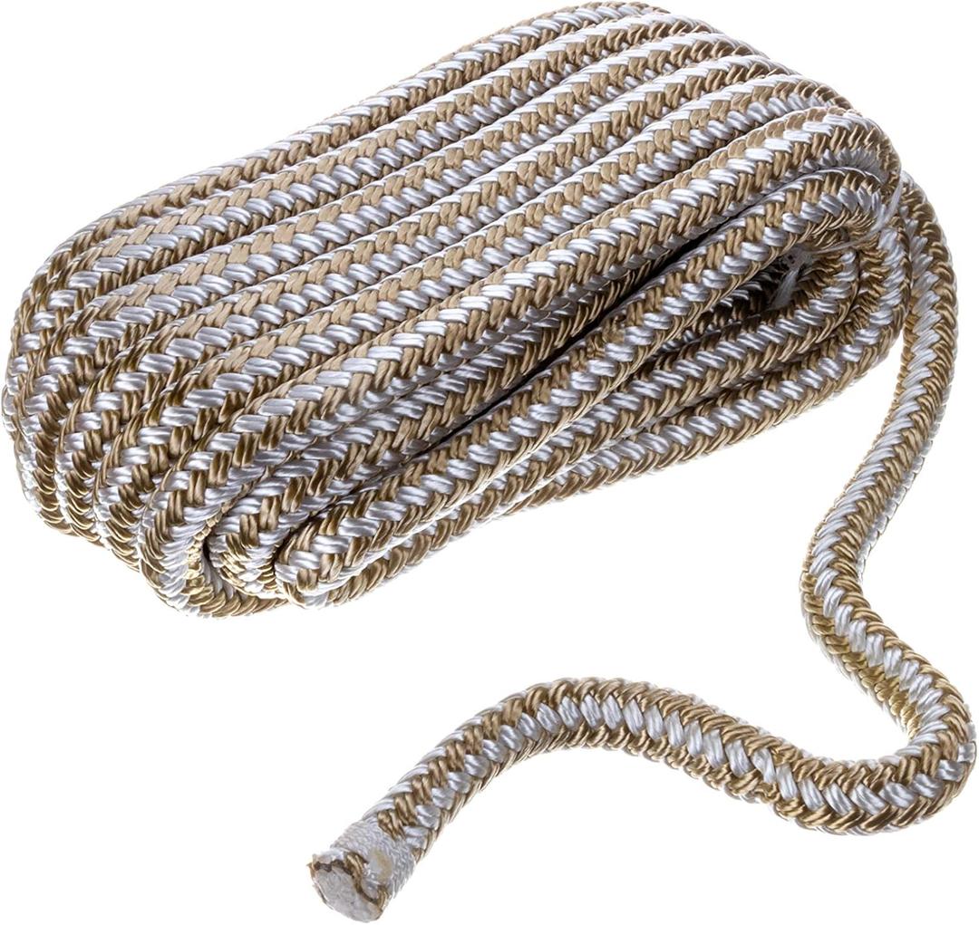 Seachoice Double-Braid Nylon Dock Line (1/2" x 25', Gold/White)