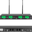 Wireless Microphone System Pro UHF 4 Channel 4 Lavalier Bodypacks 4 Lapel Mic 4 Headsets for Karaoke System Church Speaking Conference Wedding Party