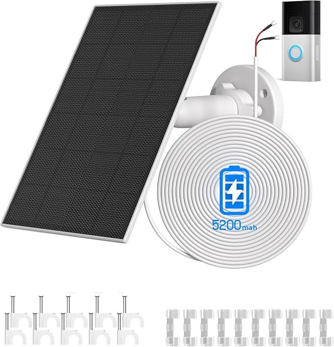 4W Solar Panel for Ring Doorbell Built-in 5200mAh Battery Compatible with Ring Video Doorbell 3, 3 Plus, 4 & Battery Doorbell Plus - IP66 Waterproof, 13.1ft Long Charging Cable