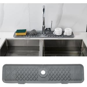 Kitchen Sink Splash Guard 24inch Grey Silicone Faucet Mat Draining Mat Longer Silicone Faucet Handle Drip Catcher Tray Bathroom Countertop Protect Mat for Kitchen Bathroom, Drip Protector Splash (Gray)