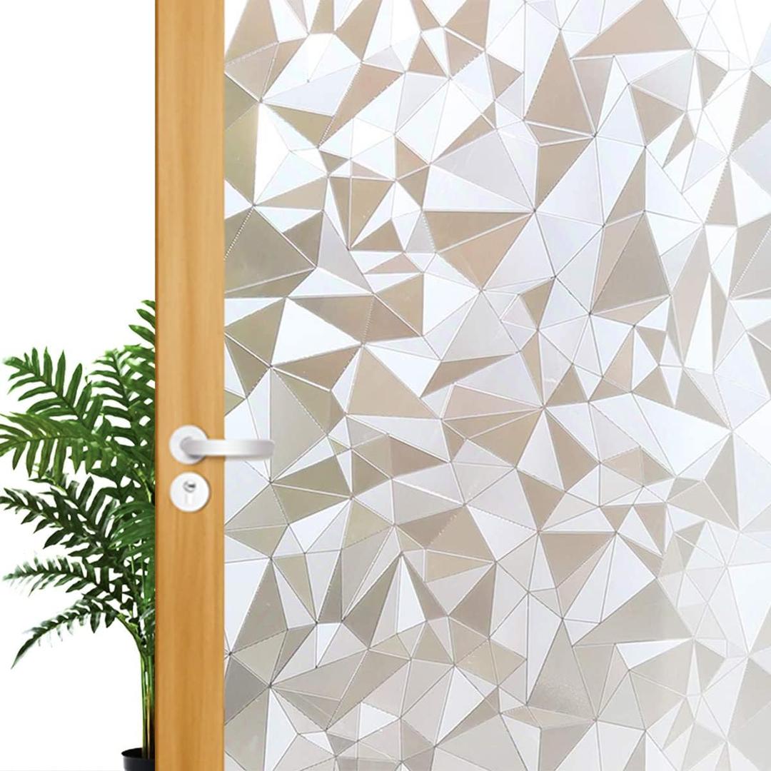 3 x Decorative Privacy Window Film, 3D Window Tint Stained Glass Door Film Static Cling Reflective Window Decor/Privacy Protection/Heat Control/Anti UV for Home/Office, 23.5x78.5 inch