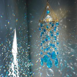 HDCRYSTALGIFTS 21.5'' Crystal Suncatchers, Handmade Blue Suncatcher for Window Hanging Crystal Wind Chimes Gold-Plated Sun Catcher with Crystals Indoor Outdoor Decoration Rainbow Maker