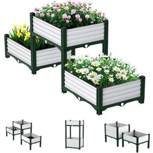 Planter Box Raised Garden Bed with Reinforced Support Rods, Drainage Grid, Multi-Combination Options for Vegetables, Flowers, and Herbs, Ideal for Balcony, and Patio Gardening (White)