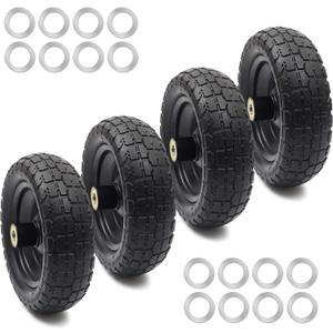 AR-PRO (4-Pack) Replacement Wheels 10 inch Flat Free Tire - Solid Flat-Free Tire and Wheel - 3" Wide Tires with 5/8 Axle Borehole and 2.1" Hub - Compatible with Garden, Yard and Farm Cart