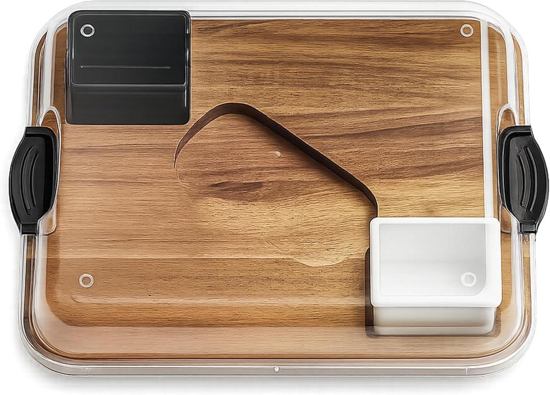 Premium Wooden Charcuterie Board with Acrylic Lid, Acacia Serving Tray, with two Dipping Containers, Elegant Gift Box for Hosting & Entertaining