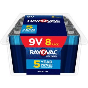 Rayovac High Energy 9V Batteries (8 Pack), Alkaline 9 Volt Batteries