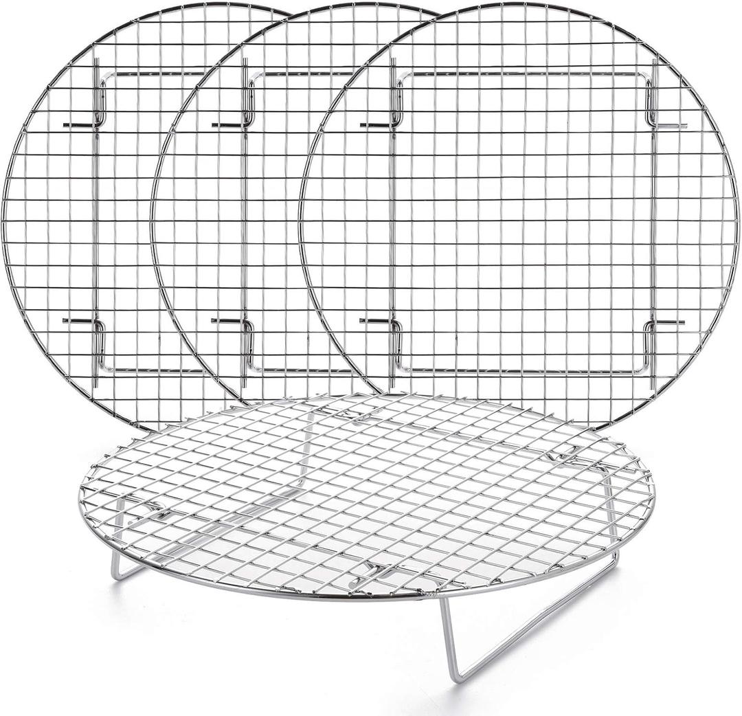 Foraineam 4 Pack 10.5 inch Steamer Rack Round Grilling Rack for Cooling Steaming Baking Cooking, Lifting Food in Pots, Cake Pan, Pressure Cooker and Oven