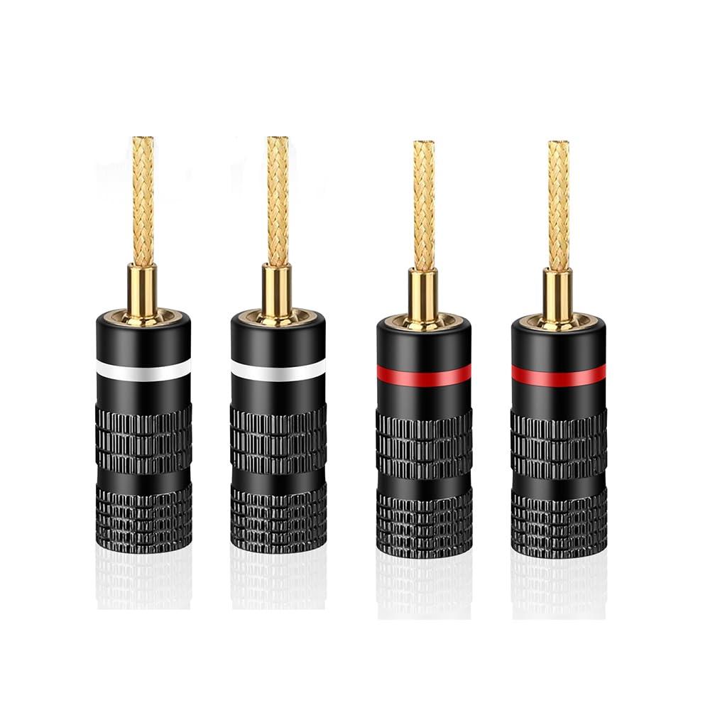 HiFi Flex Pin Banana Plugs, 2mm pin Banana connectors/Plugs, for Spring-Loaded Inputs/Speaker Terminals (2 Pairs)
