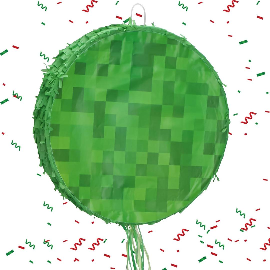 13.4 Inch Mini Round Pixel Pinata, Pixel Pinata for Pixel Birthday Decorations