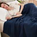 EMME Cotton Blanket Queen Size for Bed Soft Large Muslin Bed Blankets 90"x90" Lightweight Breathable All Season Gauze Blanket, Navy