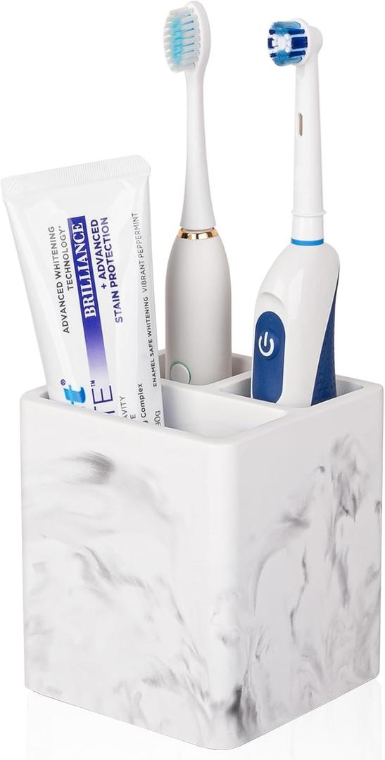 Diatomite Toothbrush Holders for Bathrooms, Electric Toothbrush and Toothpaste Holder 3 Slots Tooth Brush Organizer for Bathroom Countertop, Shower, Vanity - Marble White