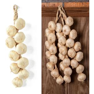 Artificial Garlic String, 1 Pack Simulation Artificial Lifelike Fake Vegetable Artificial Garlic Hanging String Photography Props for Home Office Kitchen Harvest Decoration (White Garlic, 1pc)