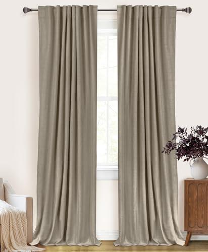 100% Blackout Shield Linen Blackout Curtains for Bedroom 96 Inches Long, Back Tab/Rod Pocket Living Room Drapes, Thermal Insulated Blackout Curtains 2 Panels Set, 50" W x 96" L, Faux Linen