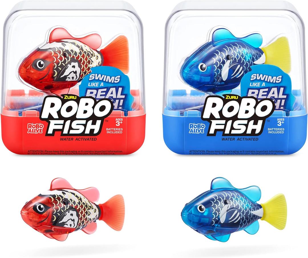 Robo Alive Robo Fish Robotic Swimming Fish (Blue + Red) by ZURU Water Activated, Changes Color, Comes with Batteries, (2 Pack) Series 3 (2 Piece Set)