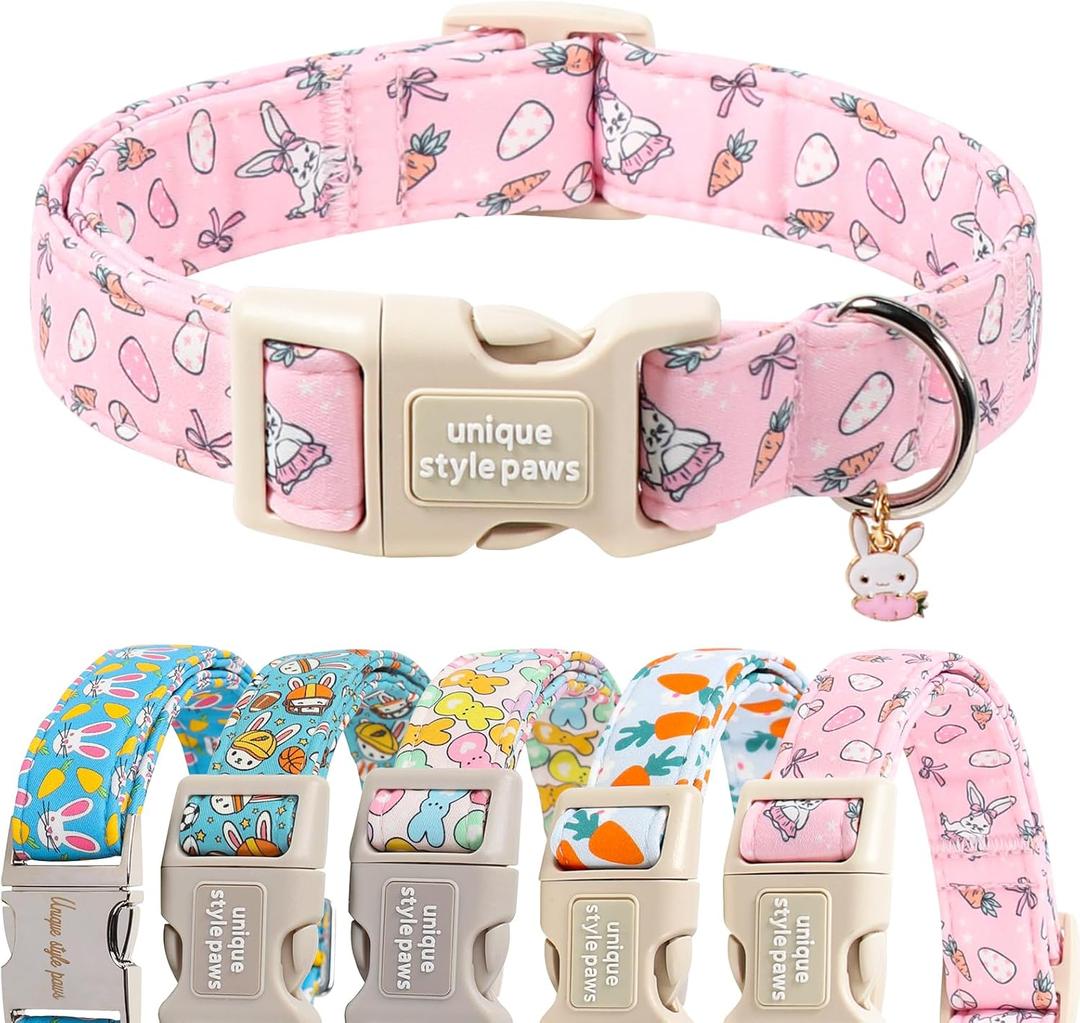 Unique Style paws Dog Collar Plastic Buckle with Pendant Puppy Collar for Easter Carrot Rabbit for Small Medium Large Boys Girls Dogs