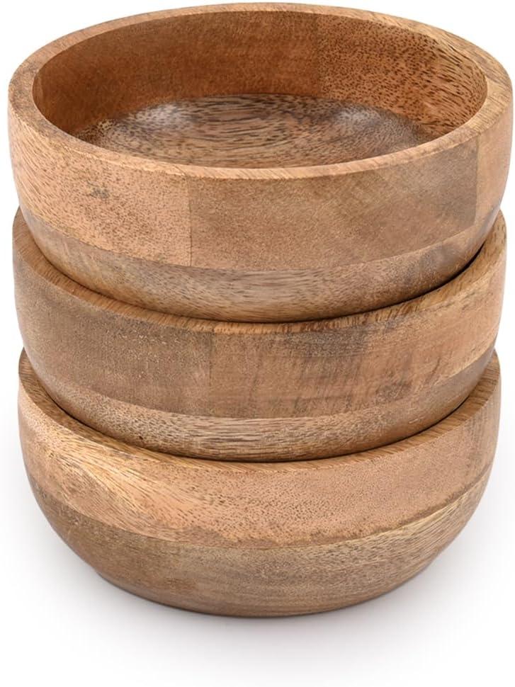 Samhita Mango Wood Round bowl Perfect for Nuts, Candy, Appetizer, Snacks, Olive and Salsa. Looks Absolutely Beautiful With Your Kitchen Setting. (5" x 5" x 2")