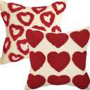 AVOIN colorlife Valentine's Day Love Heart Beige Red Throw Pillow Covers Set of 2, 18 x 18 Inch Anniversary Wedding Home Decor Couple Present Valentine Gift Cushion Case for Home Sofa Couch