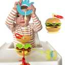 Hamburger Suction Cup Toys Holder for High Chair, Stroller Baby Toys 6-12 Months & Toddlers, 3 Tethers Keep from Falling, Great for Restaurant & Car Seat Airplane Travel