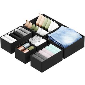 SpaceAid Drawer Organizer for Clothes, 6 Pack Dresser Drawer Organizer Bins, Closet Organizers and Storage Dividers for Clothing, Underwears, Socks (Black)