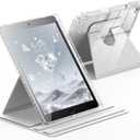 INFILAND Rotating Case for iPad 9th Generation (2021) / 8th Generation (2020) / 7th Generation (2019) 10.2 Inch 360 Rotating Cute Glitter Cover with Crystal Clear Back, Pencil Holder (Silver)