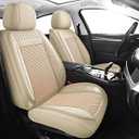 Chezope Car Seat Covers Full Set, Beige Leather Seat Covers, Breathable Front and Back Car Seat Protectors, Wear-Resistant Seat Covers Universal Fit for Most Cars SUV Truck (Beige-Stripes-B, Full Set)