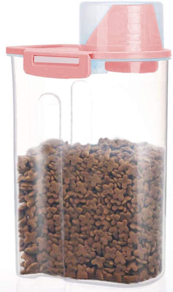 PISSION Pet Food Storage Container with Graduated Cup and Seal Buckles Food Dispenser for Dogs Cats (Pink)