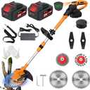 Electric Weed Wacker, Cordless Weed Eater Battery Powered, 5-in-1 String Trimmer Weedeater, 750W Brushless Motor, 2 x 4.0Ah Batteries & Charger, Grass Trimmer/Brush Cutter for Garden Lawn(Orange)