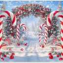 ZTHMOE Fabric 7x5ft Merry Christmas Cane Candy Photography Backdrop Winter Snow Scene Xmas Tree Background New Year Eve Party Decoration Holiday Photo Banner Props