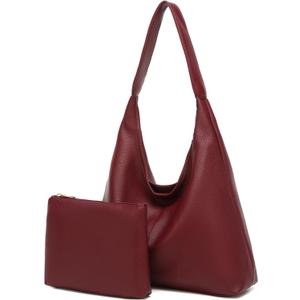 Casual Hobo Bag for Women Soft Shoulder Bags Slouchy Pu Leather Tote Purses for Work Travel (Dark Red)