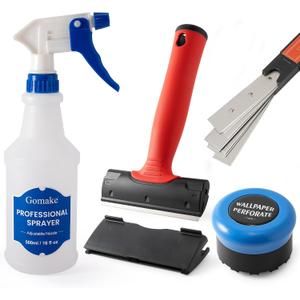 Gomake Wallpaper Remove Tool Set With Perforating Scoring Tool,Spray Bottle,4 inch Razor Blade Scraper Sticker Remover to Peel Contact Paper Vinyl Backsplash Window Film Wallpaper Adhesive