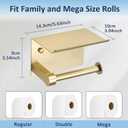 BGL Toilet Paper Holder with Shelf, Jumbo Roll Toilet Paper Holder for Large Rolls,Brushed Gold Adhesive Toilet Roll Holder for Bathroom，Renter Friendly Toilet Paper Holder