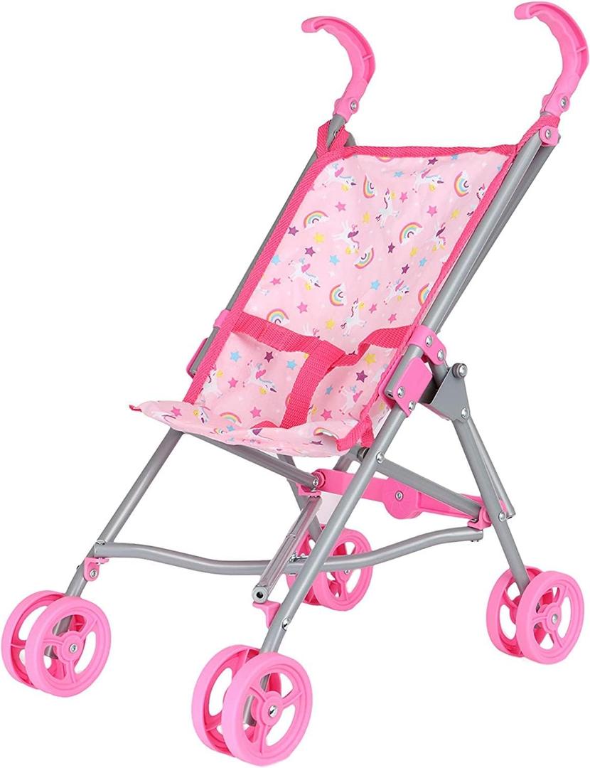 Dream Collection, Doll Stroller - Metal Fold Up and Down Umbrella Stroller for Realistic Pretend Play, Pink - 23”Doll