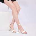 FW FRAN WILLOR Women Open Toe Low Chunky Short Heels Ankle Strap Block Heel Sandals Party Dress Wedding Pump Shoes 9.5