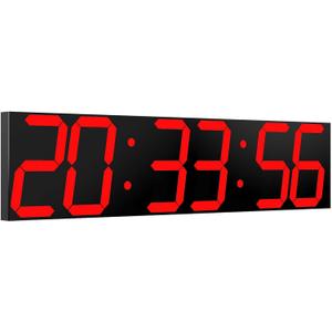 CHKOSDA Digital Wall Clock, Oversize Led Digital Clock Large Display with Auto Dimmer, Huge Countdown Timer with Remote Control, 27" Wide Led Display, 6 Digits, Wall Mount, Date and Temperature (Red)