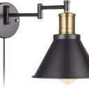 Swing Arm Wall Lamp Plug-in Cord Industrial Wall Sconce, Bronze and Black Finish,with On/Off Switch, E26 Base,1-Light Bedroom Wall Lights Fixtures,Bedside Reading Lamp