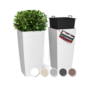 Mueller M-Resin Heavy Duty Tall Planter, Indoor/Outdoor Grande Plant, Tree, Flower Pot, 2-Piece Set, 27.5”, Modern Design, Built-in Drainage, White XL 6,5 Gallon