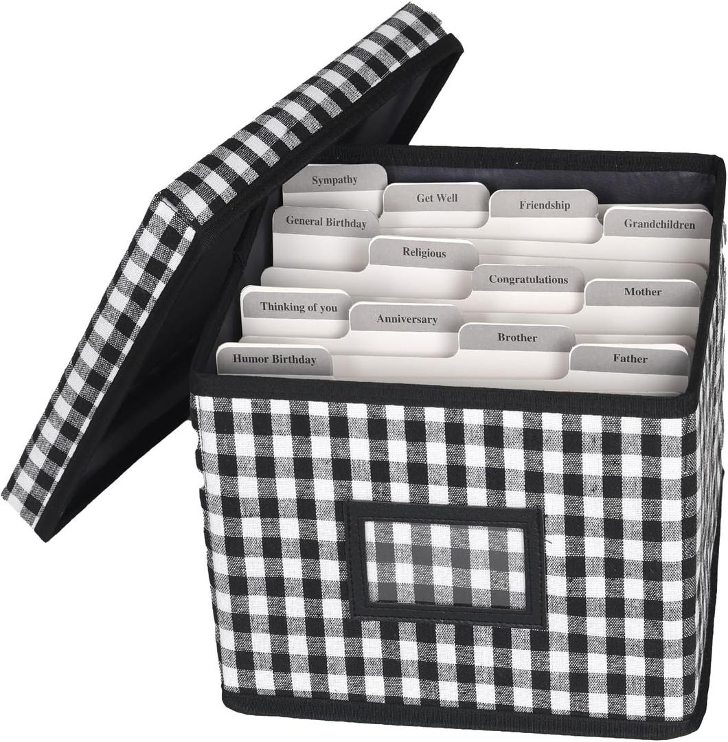 Lukeline Greeting Card Organizer and Storage Box with 15 Adjustable Dividers, Stores 140+ Cards, Suitable for Storing Greeting Cards, Envelopes, Stickers, Photos, Notecards and More