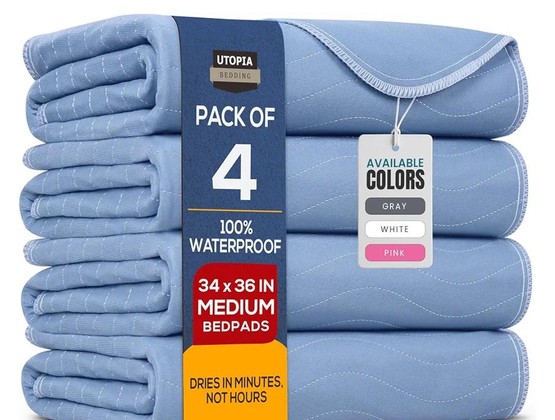 Utopia Bedding Washable Underpads 34" x 36" (Pack of 4), Waterproof Reusable Heavy Absorbency Incontinence Bed Pads for Adults, Kids, Elderly and Pets, Bedwetting Pads for Sofa and Couch (Blue)