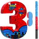 Capoda Number 3 Spider Piata Bundle with Blindfold and Bat Spider Birthday Party Piata for Birthday Party Decoration, 16.14 x 12.32 x 2.76 Inch (Red and Blue)